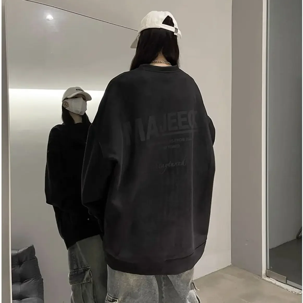 Heavy Suede Round Neck Sweater Men Autumn and Winter New American Retro Trendy Loose and Versatile Student Tops and Jackets y2k