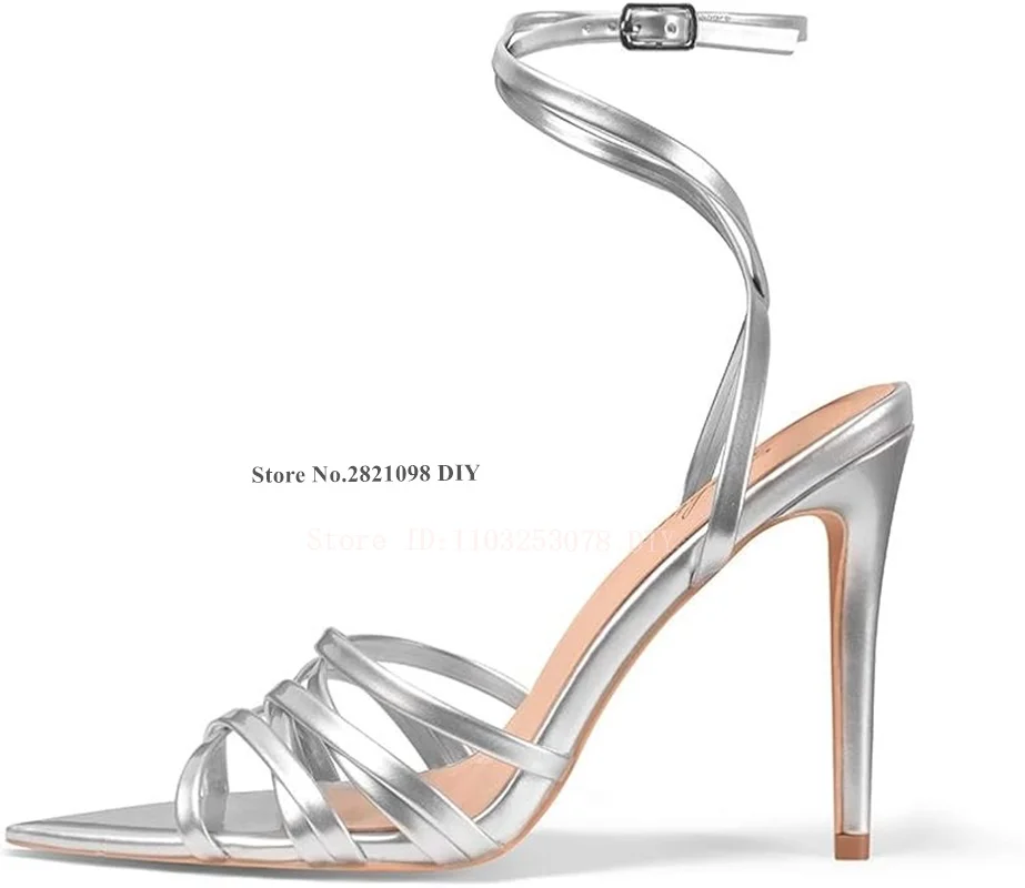 

Women Sexy Strappy Thin Heeled Sandals Ankle Strap Pointed Open Toe High Heels Lace Up Stiletto Criss-Cross Strappy Sandals