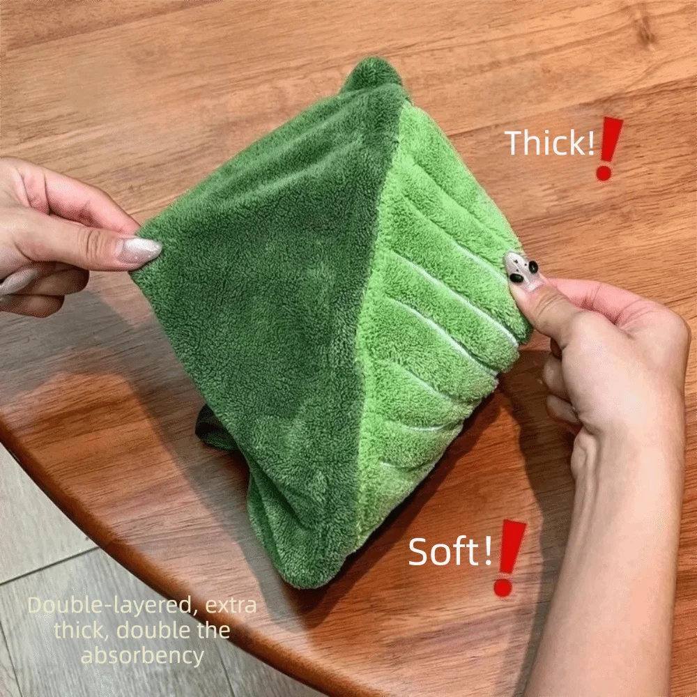 High Quality Cartoon Leaf Hand Towel Absorb Water Thickened Bathroom Kerchief Hanging Coral Velvet Kitchen Handkerchief Kitchen