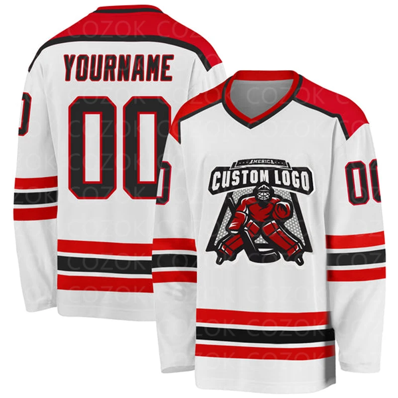 Custom White Red Hockey 3D Print You Name Number Men Women Ice Hockey Jersey Competition Training Jerseys