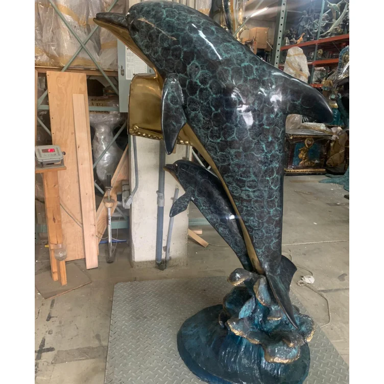 Outdoor Modern Sculpture Animals Shaped Decorated Christmas Statue Bronze Two Dolphin Mailboxes For Garden