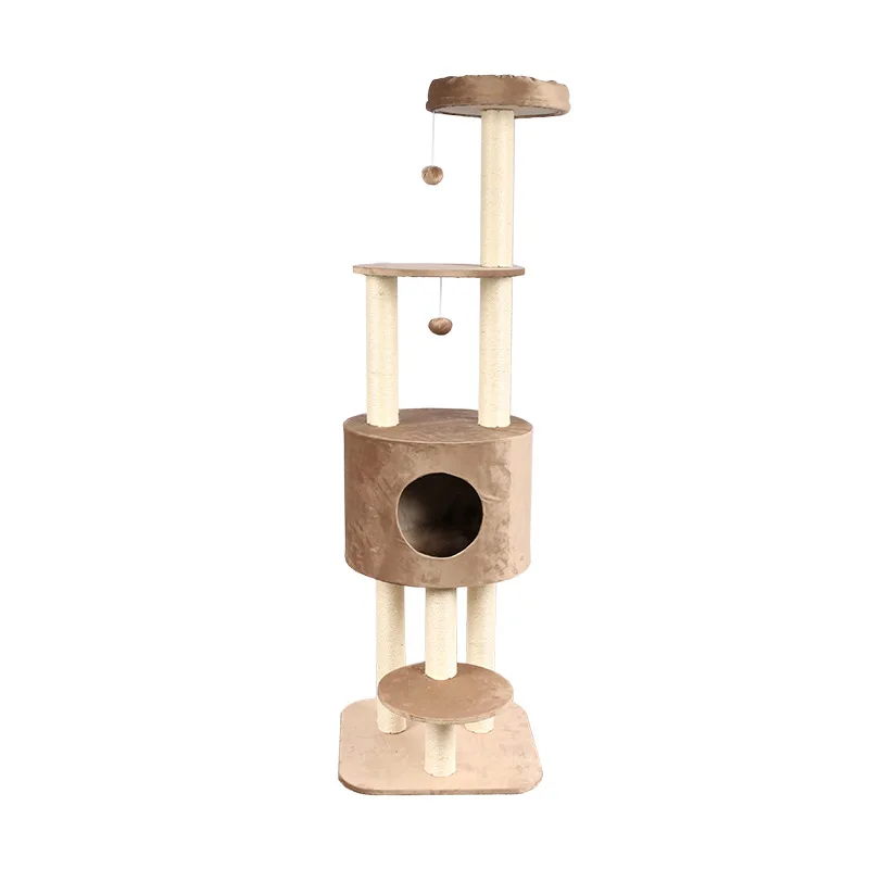 

Wooden Cat Tree Condo with Natural Sisal Rope Scratching Post for Cats Kittens Activity Tower Pet Play House Furniture Indoor