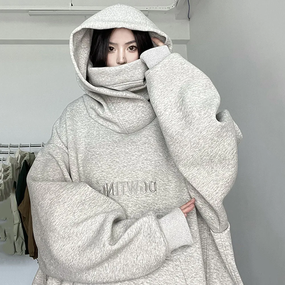 Woman Clothing Autumn Hoodie Pullover Mid-Long Winter Fashion Hooded Oversize Women Sweatshirts High Street Hip Hop Tops 2XL-8XL