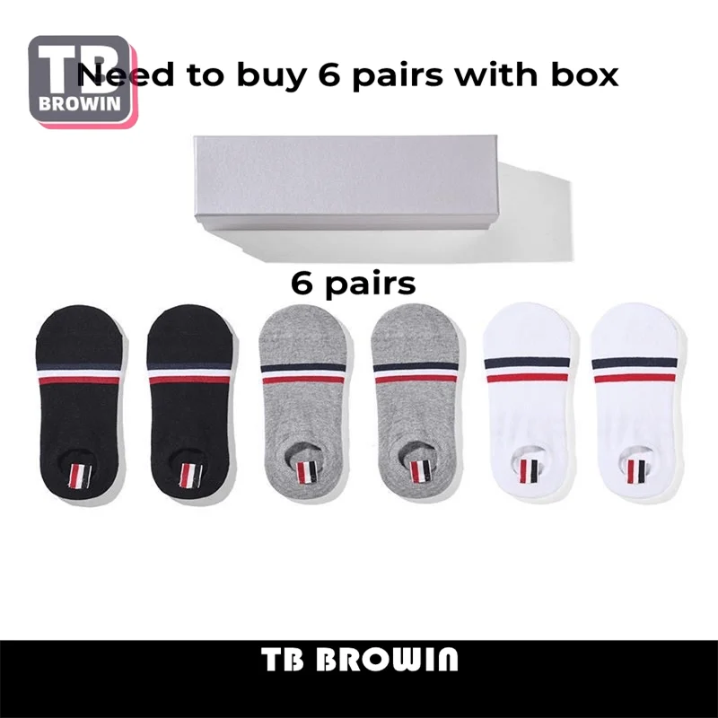 TB BROWIN THOM Men\'s Socks Korean Fashion RWB Stripes No Show Women\'s Cotton Street Fashionable Harajuku Stockings