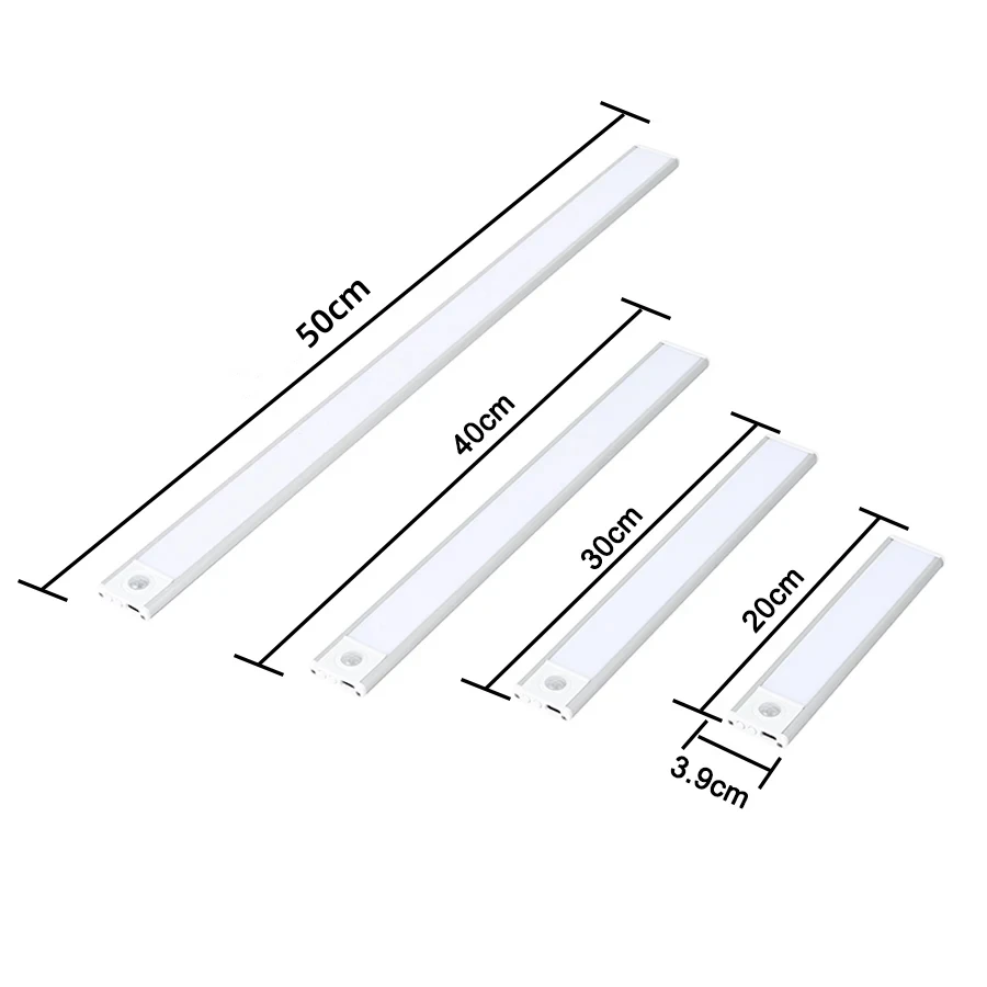 LED Cabinet Light USB Type-C Rechargeable Motion Sensor Led Lamp for Kitchen Wardrobe Cabinet Lighting 20cm/30cm/40cm/50cm