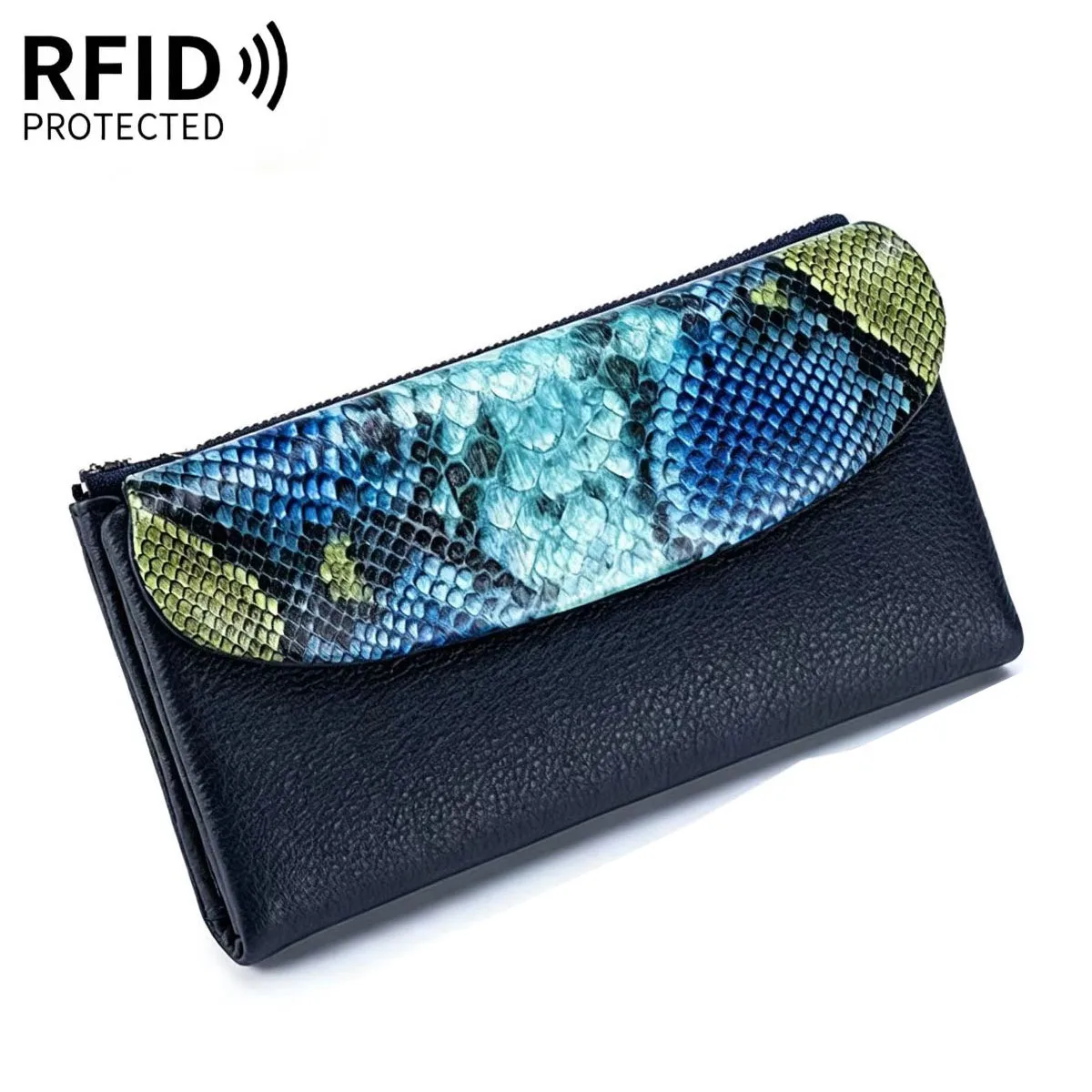 RFID Card Holder Genuine Leather Wallet Soft Real Cow Leather Purse Women 2026 New Serpentine Pattern Cowhide Clutch with Box