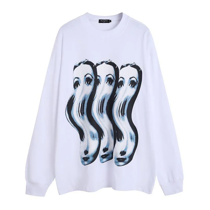 Long Sleeves Hip Hop T-shirt Casual Streetwear Vintage Printed Top Tees For Male Overszied