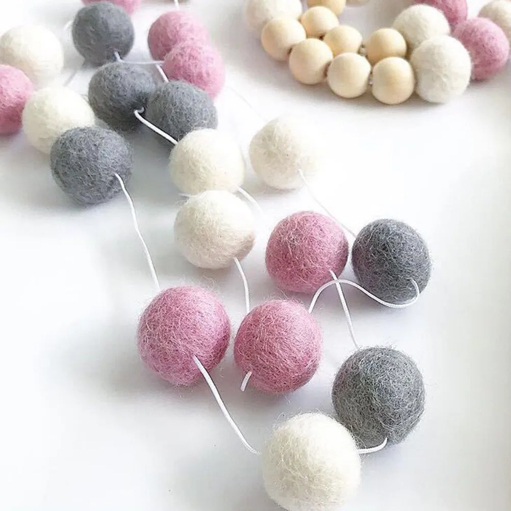 30 Wool Felt Balls Pom Poms Garland 2M Long Multi Color Bedroom Birthday Party Decoration Strings Hanging Wall Decor