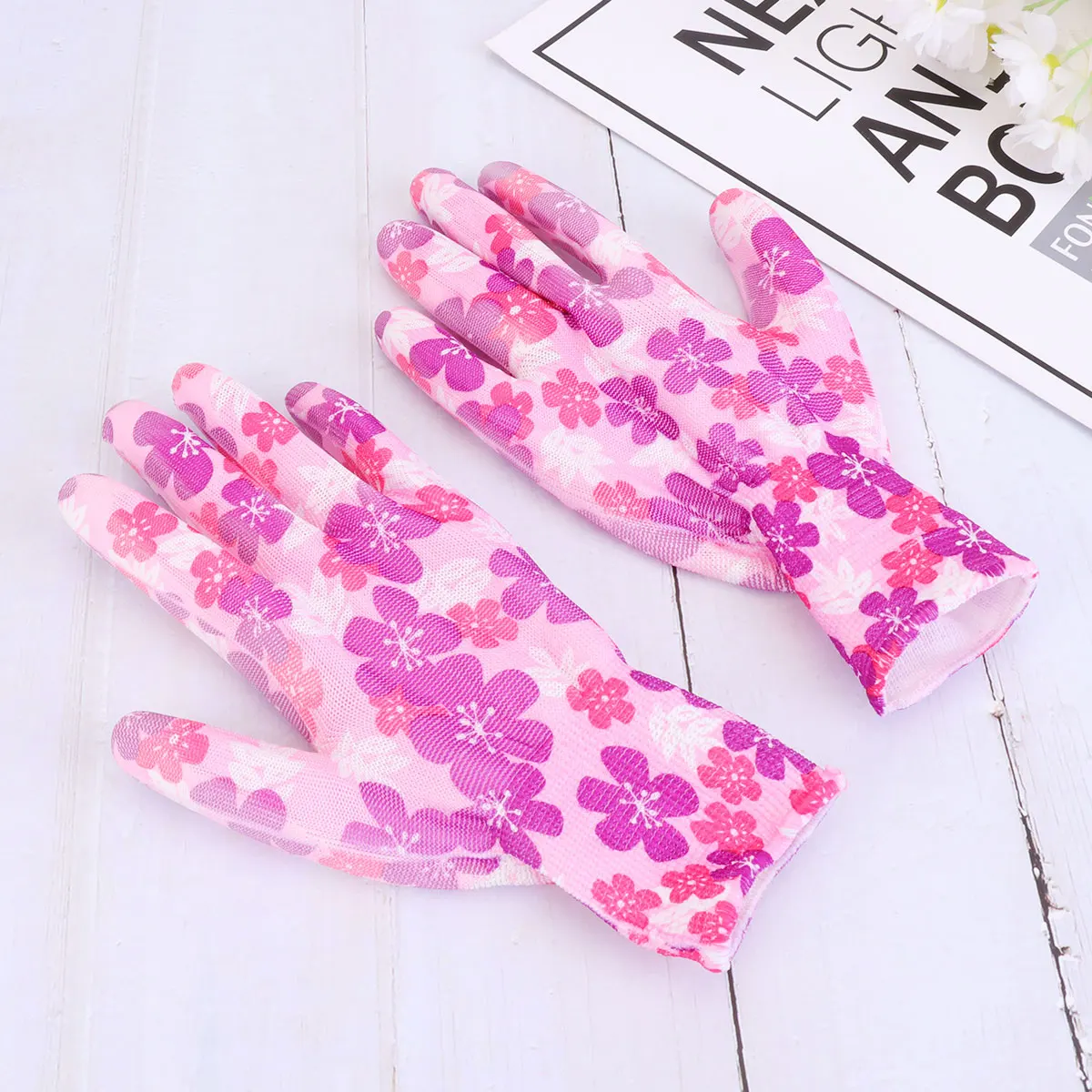 

6 Pairs Printing Gardening Gloves Protective Gloves PU Safety Gloves Hand Protector for Home Public (Flower, 21x7cm)