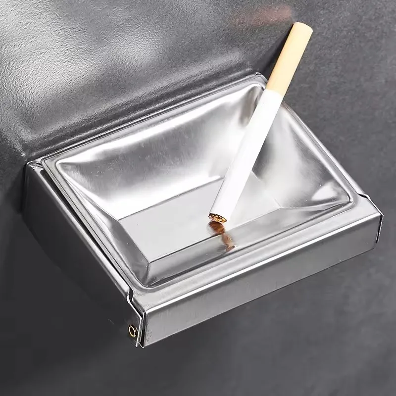 Household Stainless Steel Cigarette Ashtray Ashtray Reversible Metal Personality Wall-mounted Toilet Bathroom Ash Storage Box