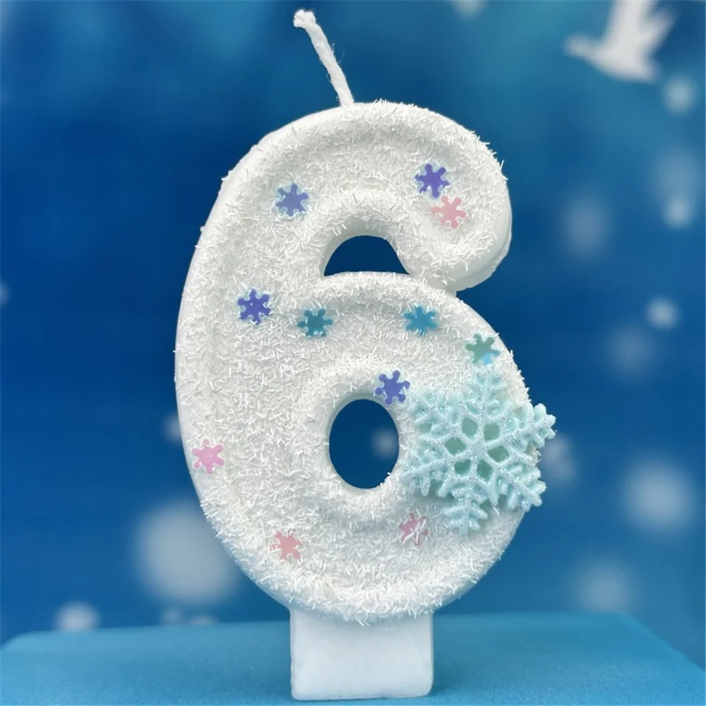 Birthday Number 1 Candles, Christmas Snowflake Theme Birthday Candles for Cake, White Digit 0-9 Candle Cake Topper with Sequins