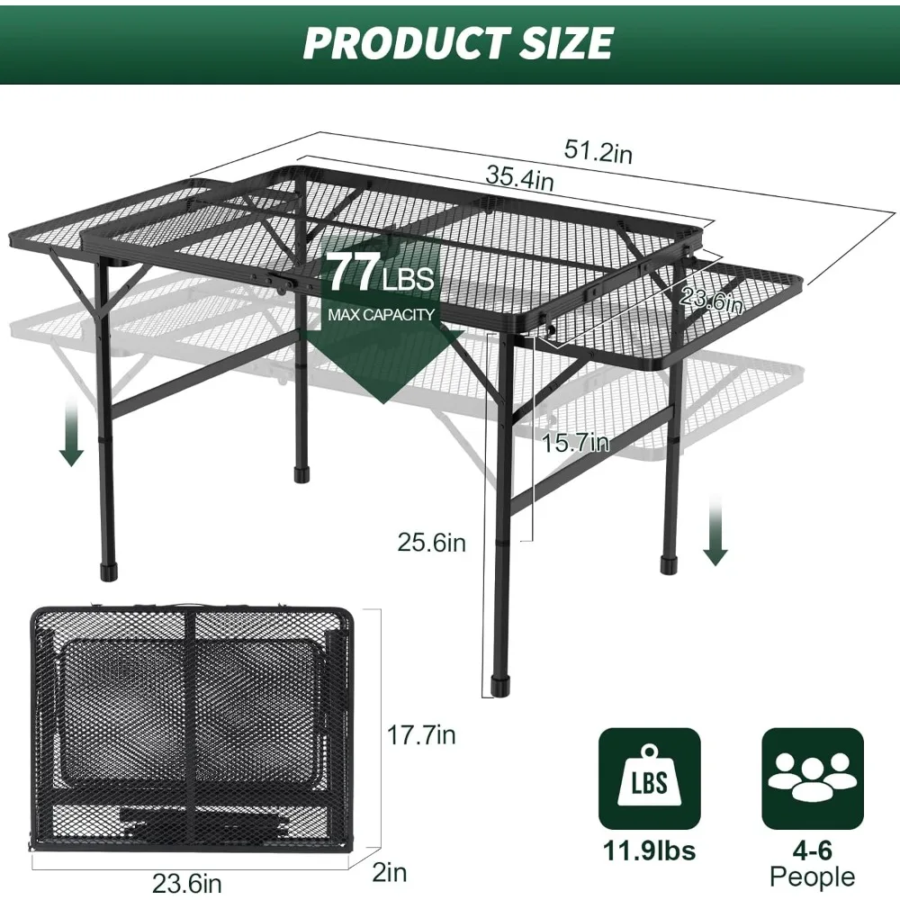 Klapptisch mit 2 Flügelplatten, 3 x 2 Fuß Campingtisch mit Mesh-Desktop, höhenverstellbarer klappbarer Grilltisch mit Netztasche