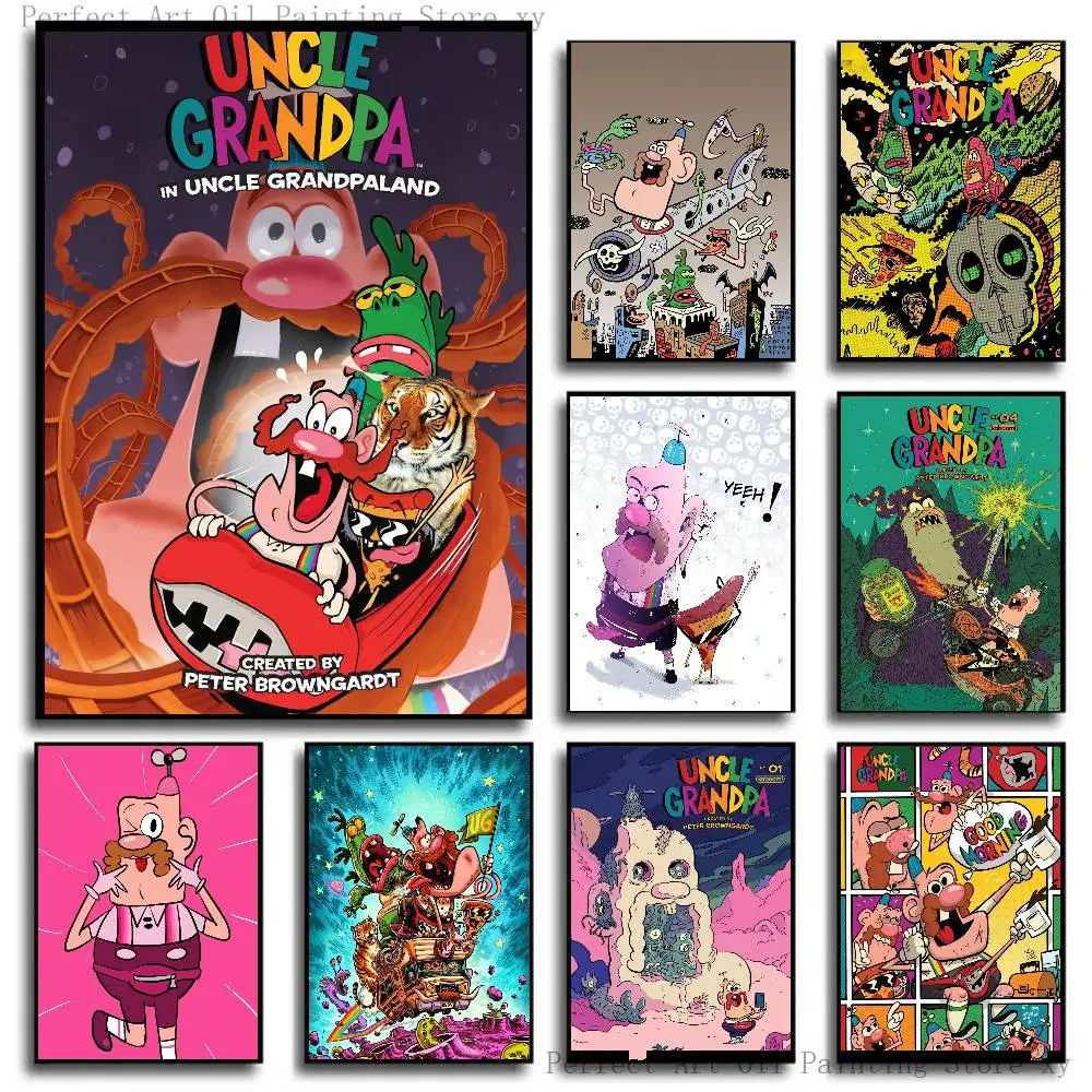 Anime U-Uncle Grandpa Posters Living Room Bar Cafe Quality Canvas Vintage Style Comics Painting Art Home Wall Decor Picture