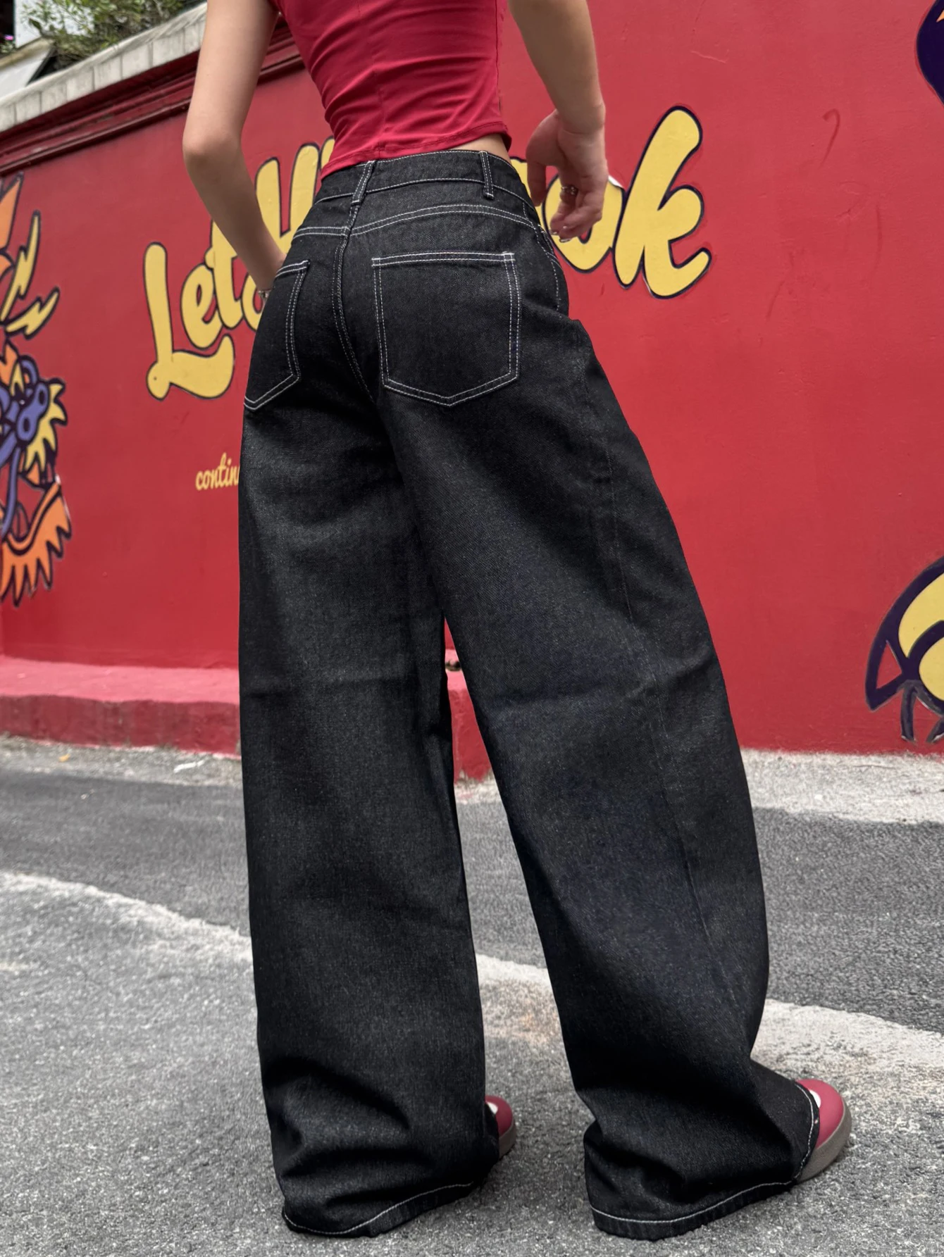 European And American Wide Leg Denim Pants With High Street Style And High Waist, Black And White Striped Jeans