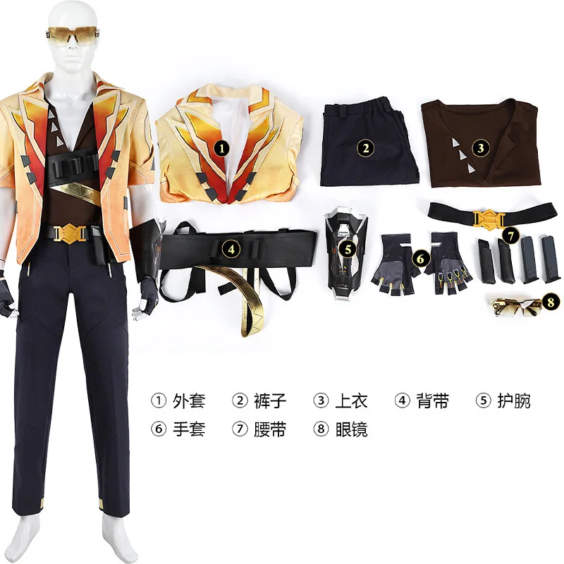 Juego Valorant Tejo Cosplay disfraz hombres abrigo pantalones camisa fantasía traje de batalla Halloween carnaval fiesta trajes