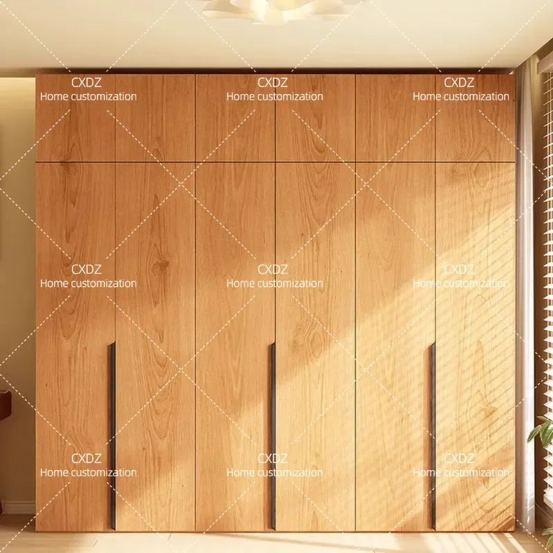 Nordic Solid Wood Wardrobe Modern Simple Large Capacity Bedroom Cabinet for Small Apartment Rental Room Log Color Storage