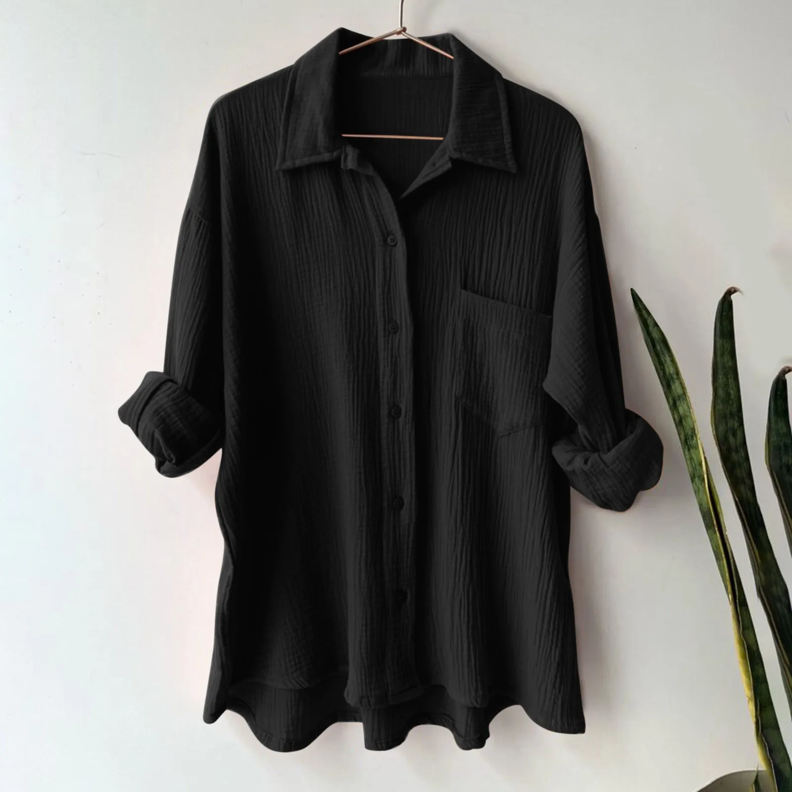 

Womens Loose Buttons Down Pocket Blouse Tops Solid Casual Long Sleeve Shirt Blouse Womens Button Front Blouses