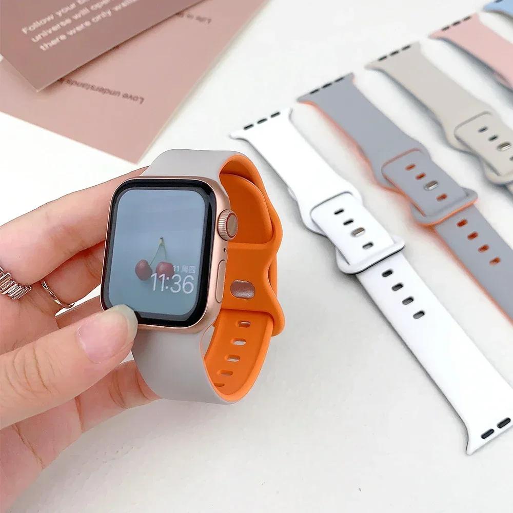 Silicone Strap for Apple Watch Ultra 2 Band 49mm 46mm 44mm 45mm 41mm 42mm Watchband For IWatch Series 10 9 8 7 6 5 4 SE Bracelet