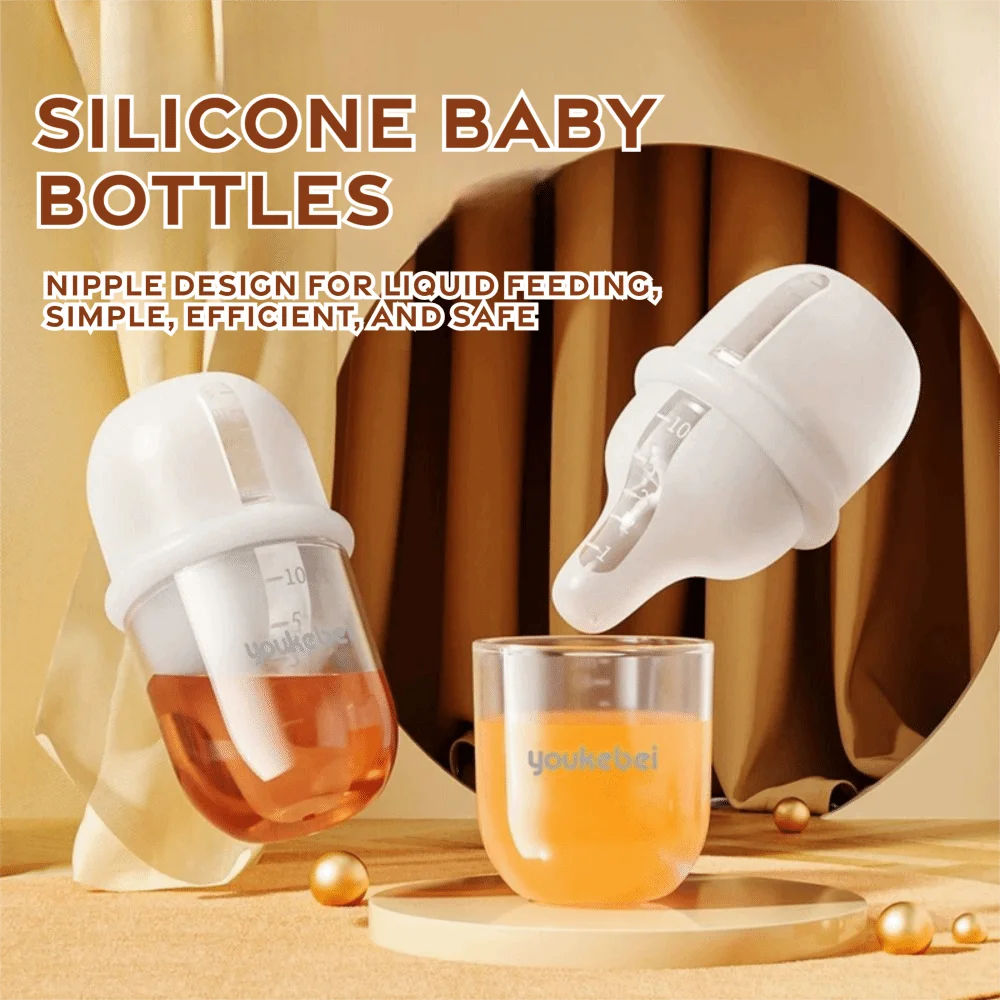 

Slow Flow Nipple Silicone Baby Bottles with Scale 30ml Food Squeeze Feeder with Dust-proof Cover Reusable