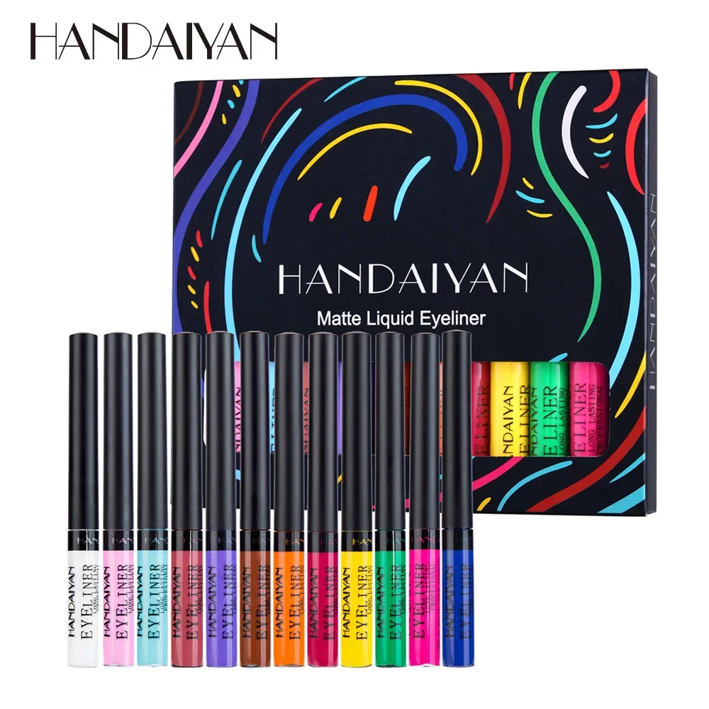 HANDAIYAN 12 Colors/box White Eyeliner Set Colored Pen Long-Lasting Waterproof Makeup Yellow Color Eye Liner Pencil Cosmetics