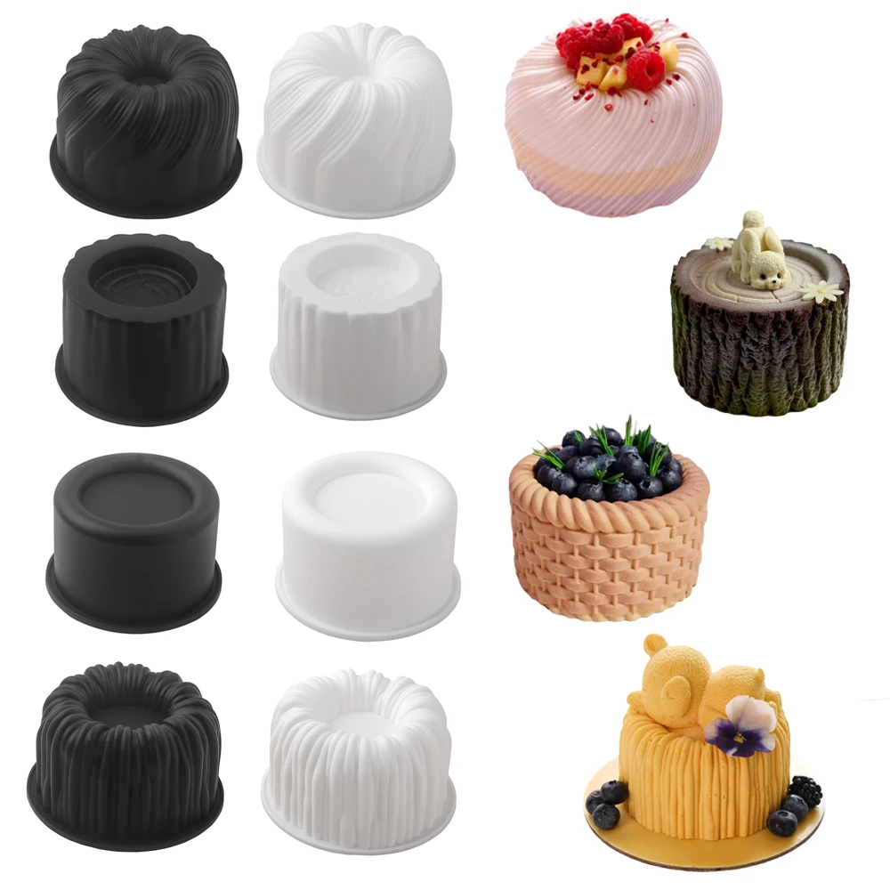 Silicone Molds for Tree Stump Yarn Ball Flower Basket Yarn Groove Mousse Round Dessert Chiffon Cake Baking