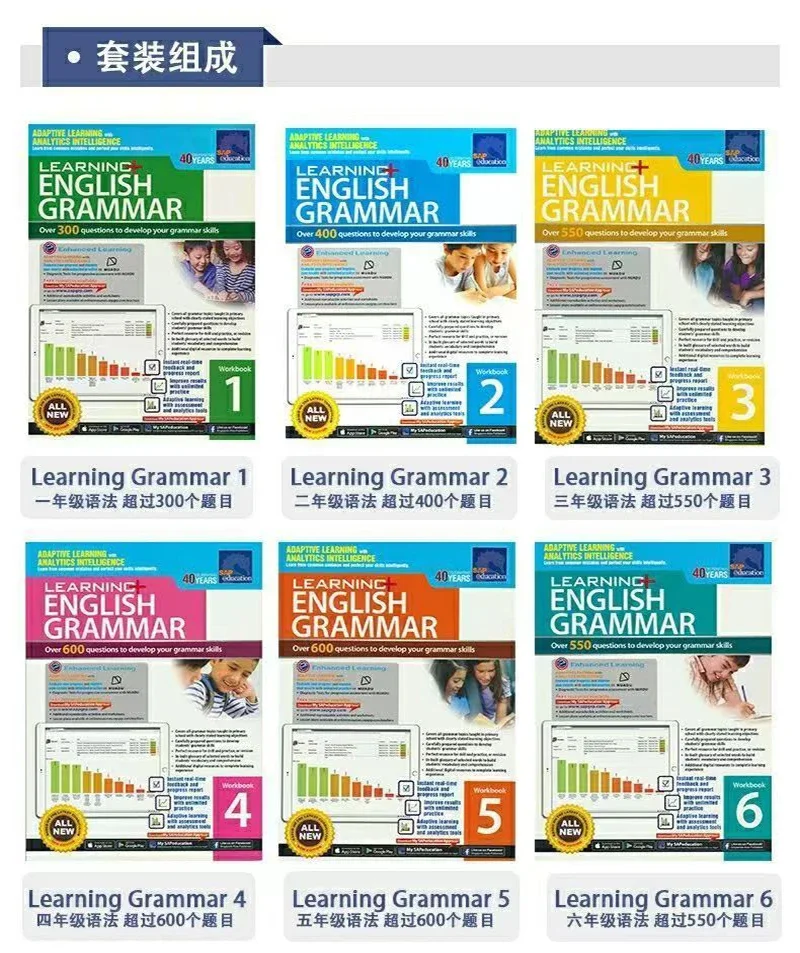 6 Books Learning English Grammar 1-6 English Children's Learning Manual Home School Supplies Education in Singapore Books