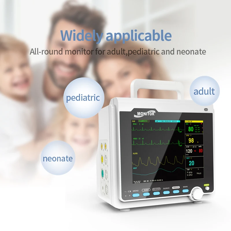 CONTEC Monitor de paciente portátil Monitor de signos vitales humano/veterinario de 8 "ECG NIBP RESP SPO2 PR TEMP (opción de impresora y Etco2)