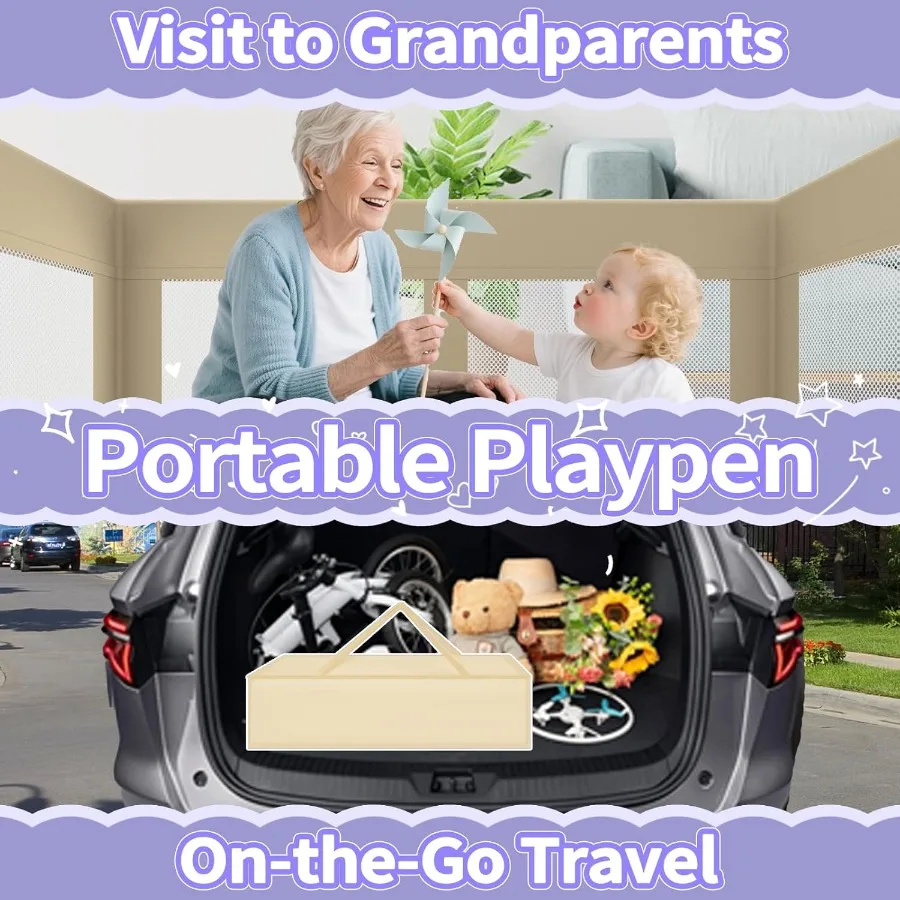 Faltbarer Laufstall für Babys und Kleinkinder, 50 x 50 Zoll, zusammenklappbarer Spielstift mit 50 Bällebadbällen, tragbares Spielen für drinnen und draußen