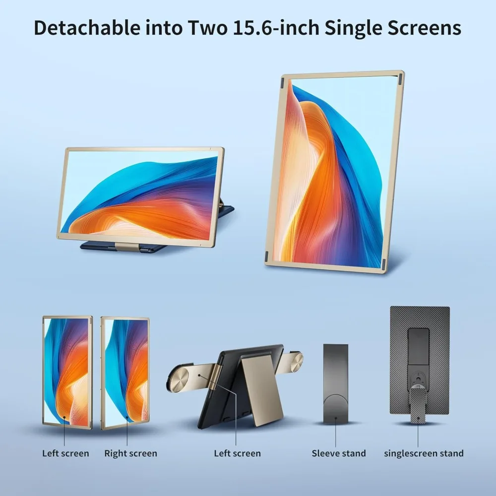Triple Laptop Screen Extender, FHD 1080P IPS Laptop Monitor Extender, Detachable Screen Travel Monitor Laptops