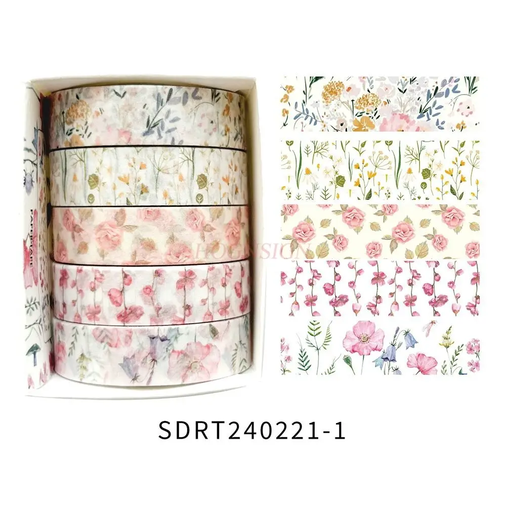 

5rolls/box Spring flowers, romantic and fresh flowers, combined with paper tape, hand tent material stickers