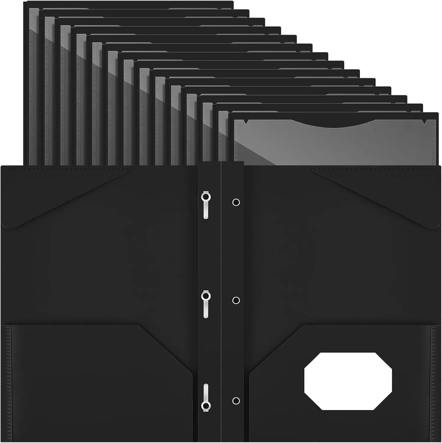 

36 черных пластиковых папок с прозрачным передним карманом, 3 кольцами и слотом для карточек для организации документов в школе и офисе