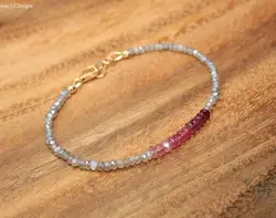 Pink Tourmaline and Mystic Labradorite Bracelet, Pink Tournmaline Jewelry, Gemstone Bracelet, October Birthstone