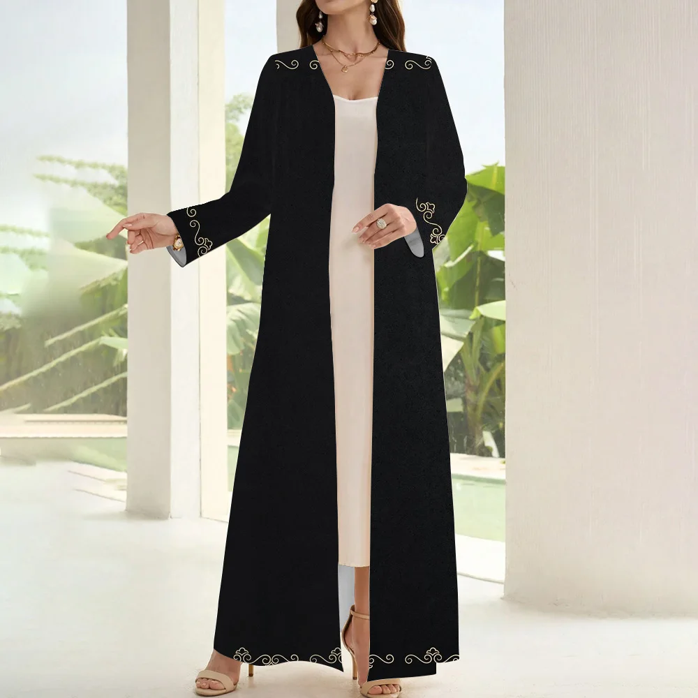 2024 Muslim White Long Sleeve One-piece Abaya Women Islamic Clothes Simple&Elegant Cardigan Abaya Turkey Dubai Saudi Arabia Robe