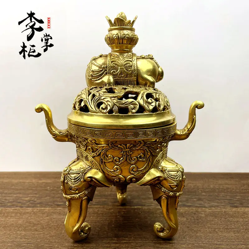 Shopkeeper Li's high-end new pure copper elephant legs are lucky, hollowed-out aromatherapy burner ornament, incense burner thre