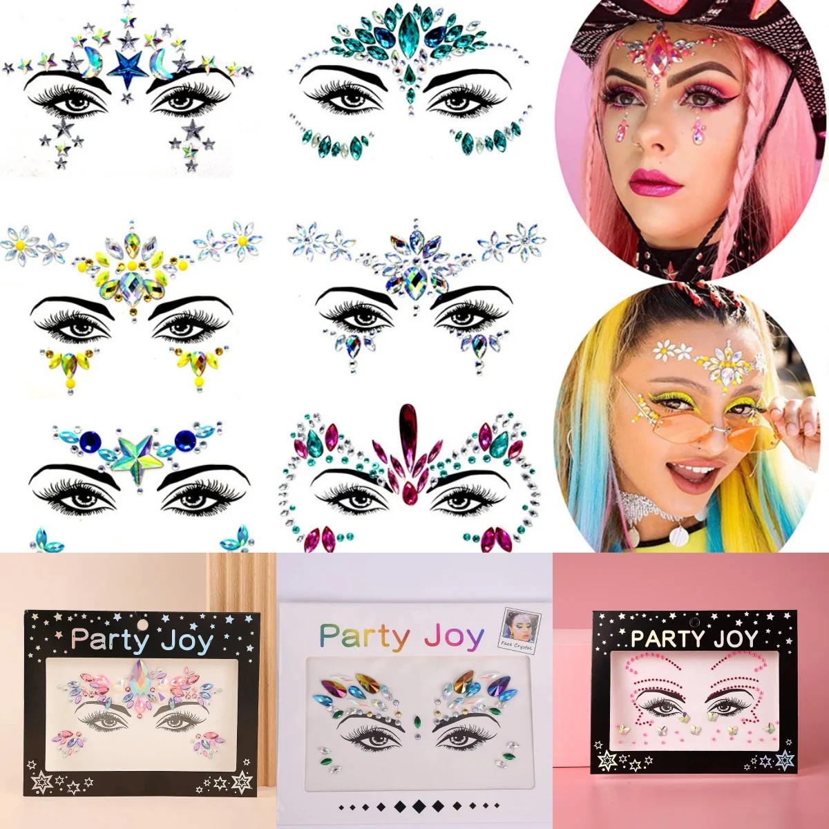 

Temporary Tattoos Crtstal Rhinestone Stickers Body Art Sticker Woman 3D Face Jewels Sticker Tatoo Crystal Eyes Face Gems Sticker
