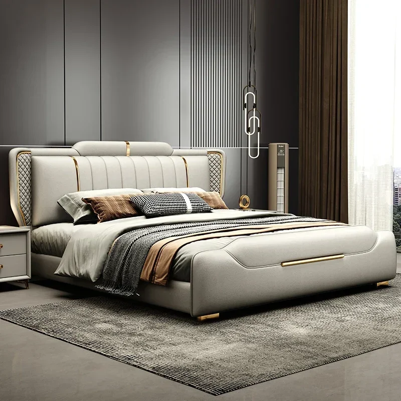 

Leather Light Luxury Bed Modern European Wedding Wood King Size Bed Twin Confortable High Quality Cama De Casal Home Furniture