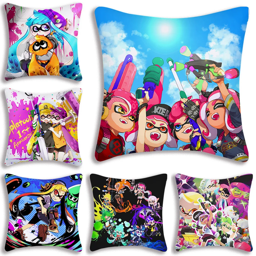 Game S-Splatoon Pillow Covers Cartoon Sofa Decorative Home Double-sided Printing Short Plush Cute Cushion Cover