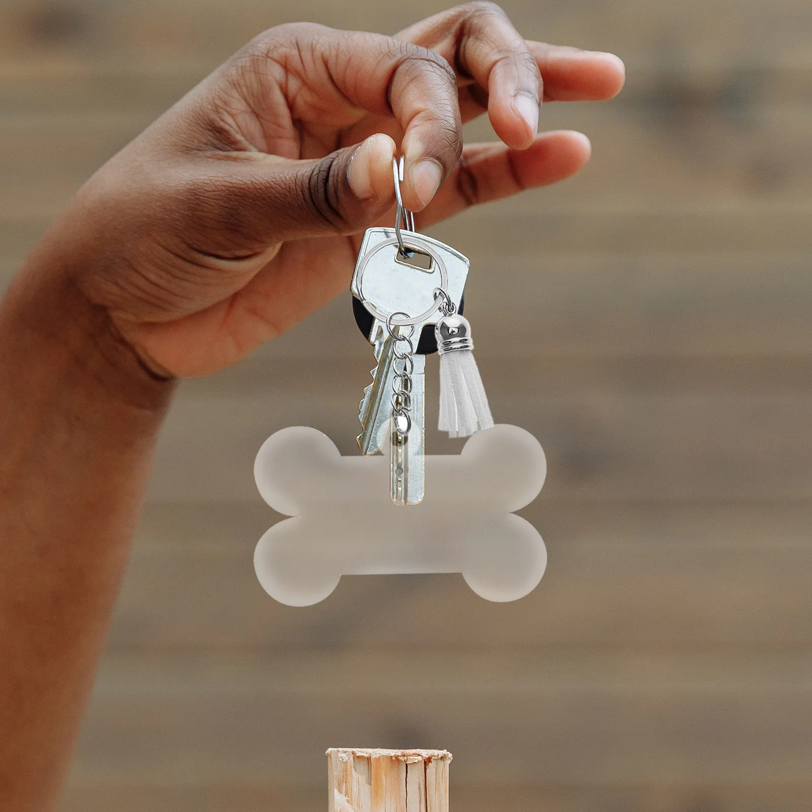 10Pcs Keychain Bone Charm Sublimation Blanks Acrylic Stainless Steel Tassel Design DIY Heat Transfer Customizable Gift Pendant