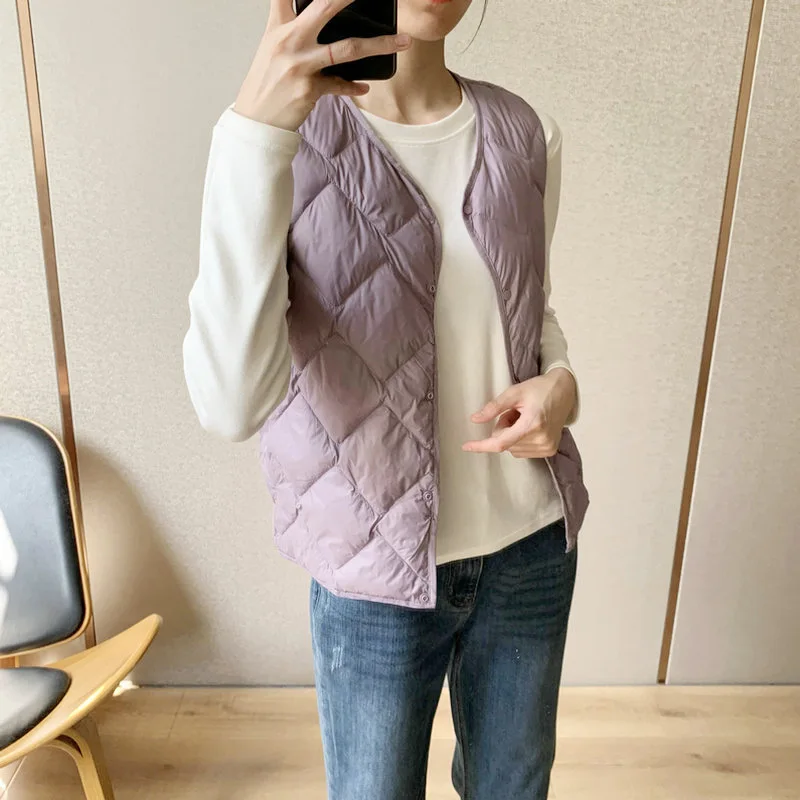 Autumn Winter Women's Down Waistcoat Jacket Ultra Light White Duck Down Vest Parkas Lady Sleeveless Bigsize Short Warm Tank Coat