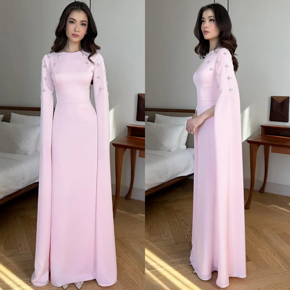 

Customized Elegant Charmeuse Pleat Sequined A-line Jewel Long Dresses Bespoke Occasion Formal Fashion