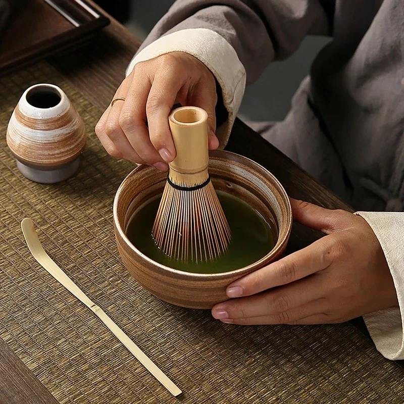 4Pcs/set Matcha Blender Set Tea Brush Teaspoon Ceramic Tea Bowl Stand Matcha Tool Set Tea Whisk Brush Suits