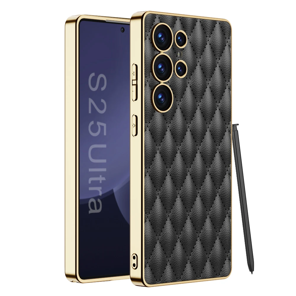 Elegant Electroplated Matte Leather Case for Samsung Galaxy S25 Ultra S24 S23 All Inclusive Shockproof Soft Cover Accessories