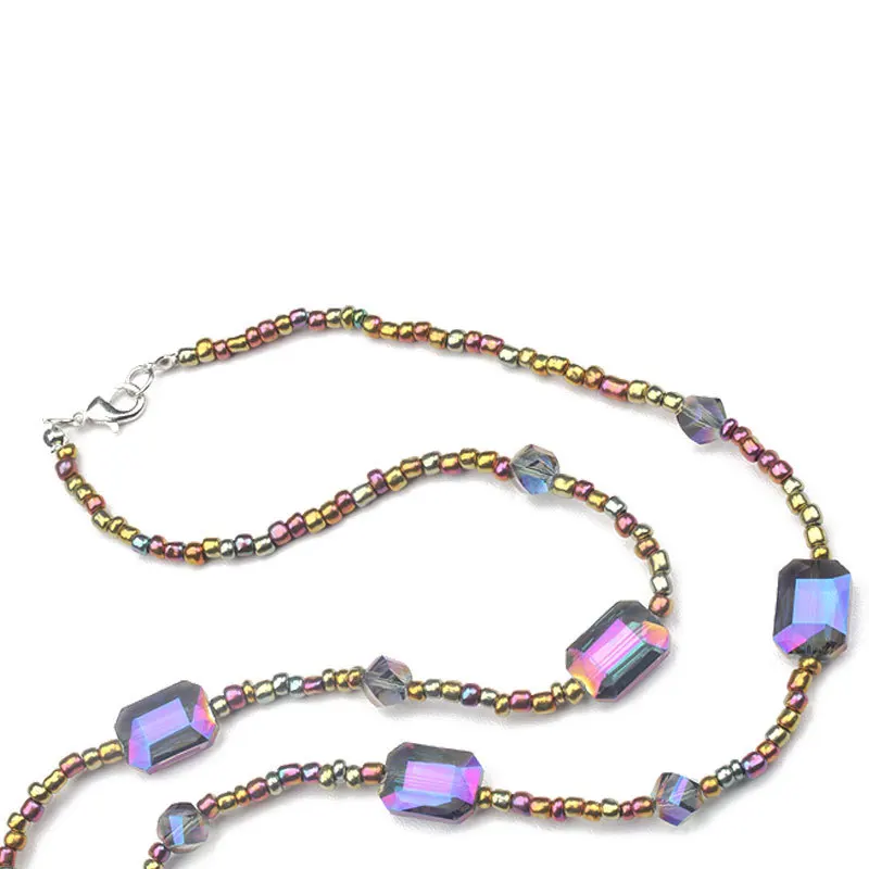 Purple Beads Women\'s Lanyard Neck ID Card Holder Neck Chain for Women Necklace Key Holder Lanyards