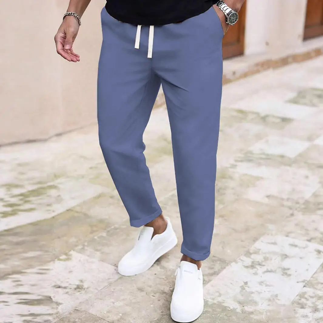 

Мужские брюки прямого кроя из тонкого ледяного шелка класса люкс, больших размеров, укороченные (до щиколотки), повседневные, из хлопка