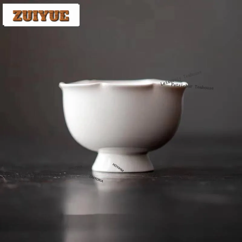 

100Ml Plant Ash Handmade Master Cup Household Flower Mouth Teacup Elegant Set Of Cups Chinese Tea Supplies Collection Ornaments