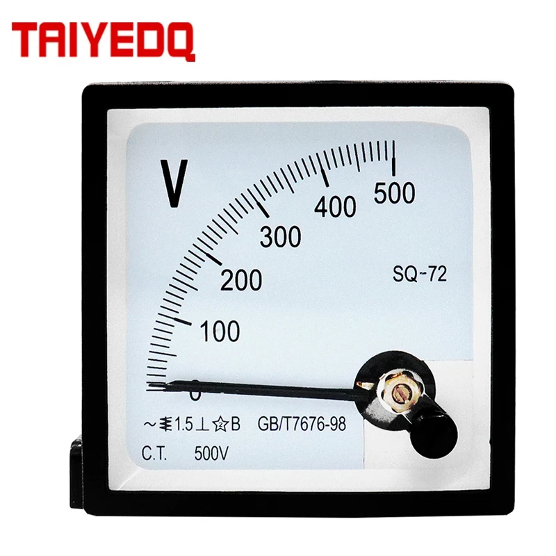 SQ72-V Pointer AC Voltmeter 250V 300V 450V 500V Panel Meter 72X72mm Volt Meter Accuracy 1.5