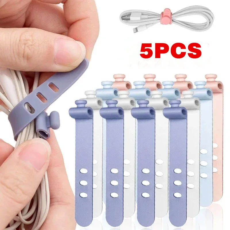 5pcs Reusable Fastening Cable Ties Cord Organizer for Earphone Mouse Cable Winder Portable Soft Silicone Wire Organizer