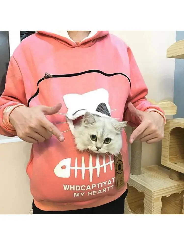 Cat Couple Hoodie Pet Pullover Sweatshirt Pocket Can Hold Pets