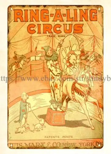metal art wall decor man cave MARX WIND UP RING-A-LING CIRCUS TOY metal tin sign sign