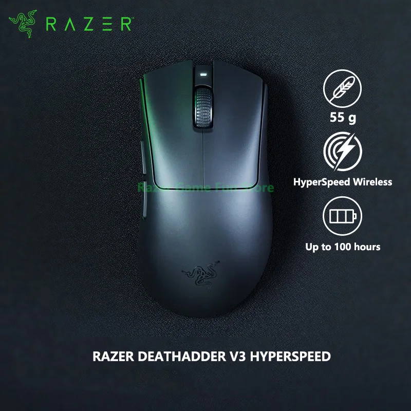 

Razer DeathAdder V3 HyperSpeed Wireless Ergonomic Esports Mouse - 55 g Ultra-Lightweight Design Smooth-Touch Texture